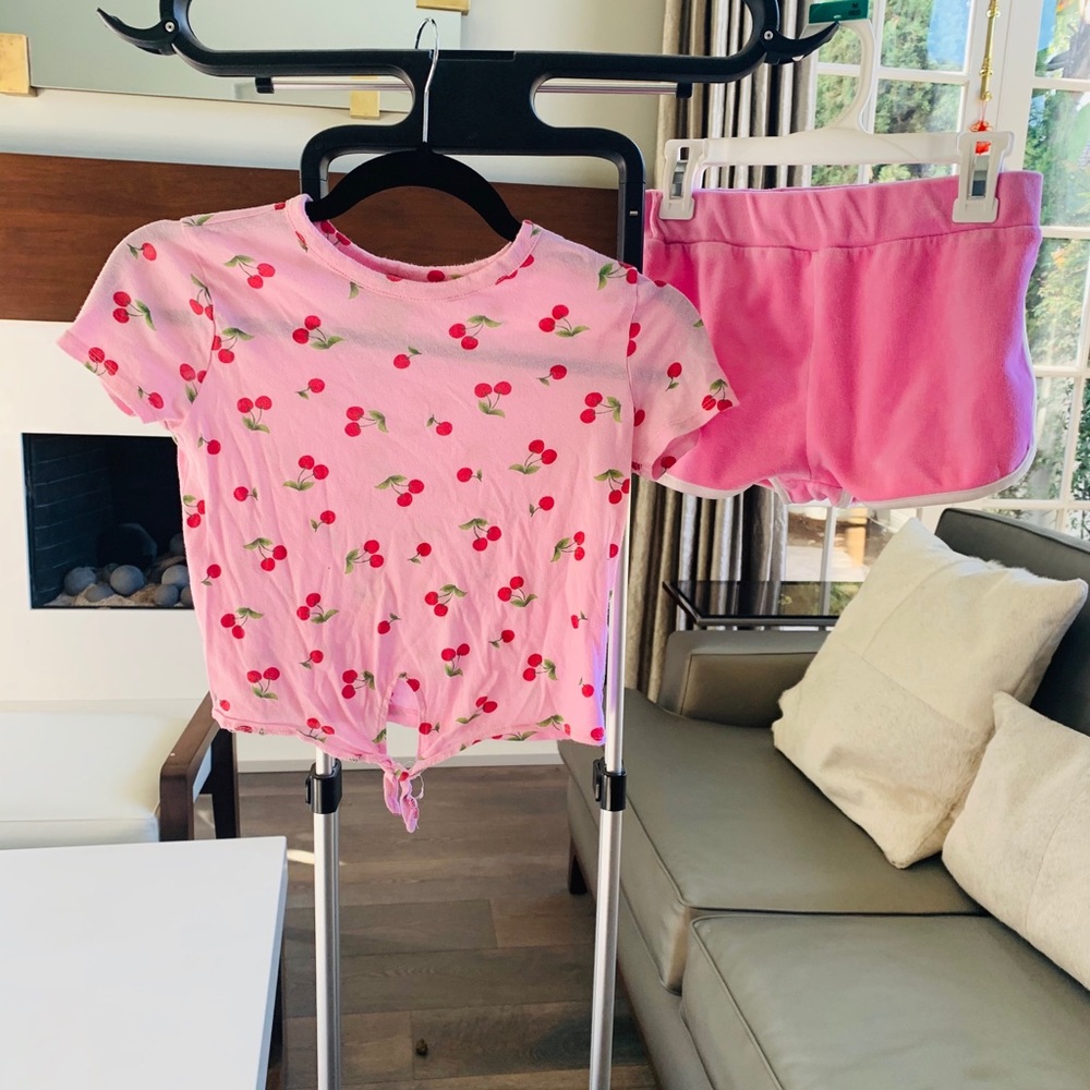 Girls forever 21 cherry shirt with matching shorts